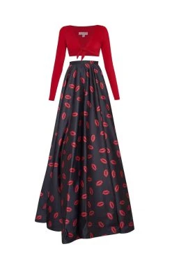 Tarik Ediz - Two-Piece Print V-Neck Dress 50111 Formal Gowns