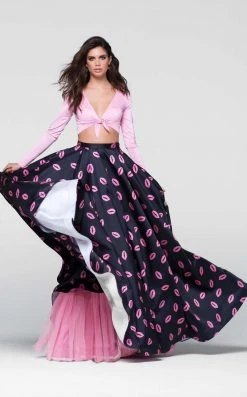 Tarik Ediz - Two-Piece Print V-Neck Dress 50111 Formal Gowns