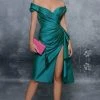 Tarik Ediz - V-Neck Pleated A-Line Cocktail Dress 96126 - 1 Pc Emerald In Size 6 Available