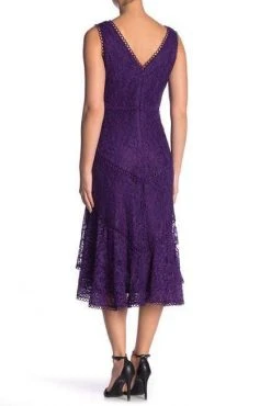 Taylor - 1144M Sleeveless Loops Trimmed V Neck Hi-Lo Hem Lace Dress Cocktail Dresses