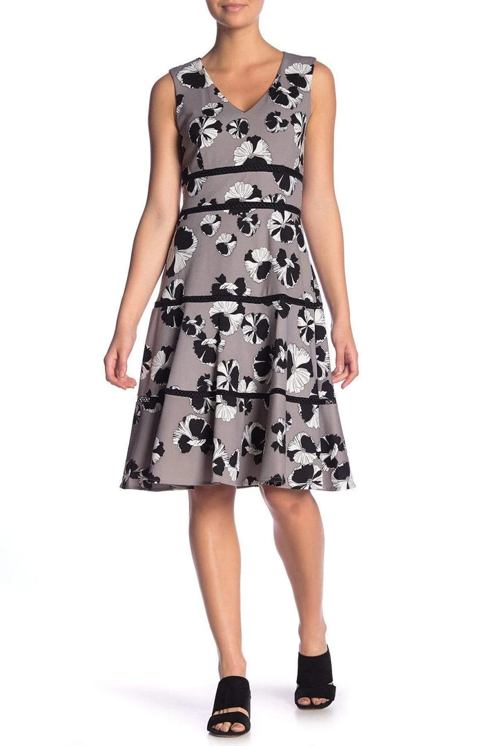 Taylor - 1169M Floral Print V Neck Sleeveless Crepe Dress Cocktail Dresses 3 Taylor - 1169M Floral Print V Neck Sleeveless Crepe Dress Cocktail Dresses