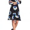 Taylor - 1180M Quarter Length Sleeved Floral Printed Crepe Dress
