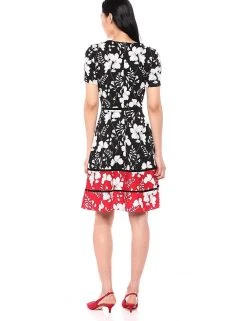 Taylor - 1204M Short Sleeves Floral Print Stretch Crepe Dress Cocktail Dresses