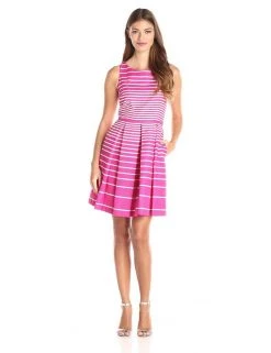 Cocktail Dresses Taylor - 8074M Sleeveless Stripe Print Pleated Dress