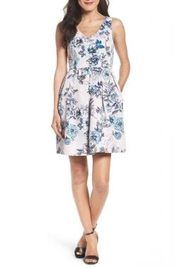 Cocktail Dresses Taylor - 8821M Sleeveless Floral Twill Dress