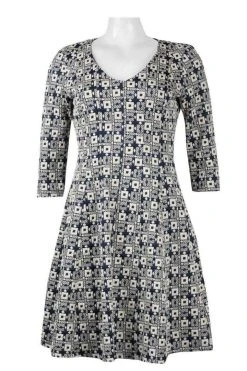 Taylor - 9209M V Neck Jacquard Quarter Length Sleeve Short Dress
