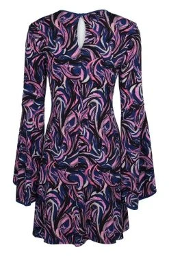 Cocktail Dresses Taylor - 9338M Long Bell Sleeve Printed A-Line Dress