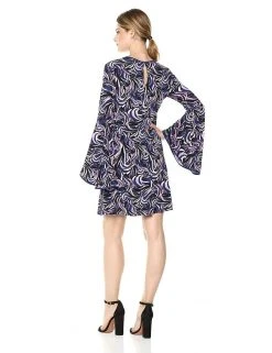 Cocktail Dresses Taylor - 9338M Long Bell Sleeve Printed A-Line Dress
