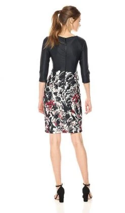 Taylor - 9344M Floral Print Bateau Scuba Sheath Dress Cocktail Dresses