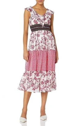 Taylor - 9713M Ruffle Trimmed Floral A-Line Dress Cocktail Dresses