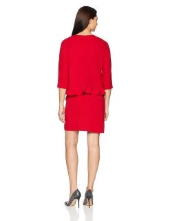 Taylor - 9859M Quarter Sleeve Ruffle-Trimmed Popover Dress 12 Taylor - 9859M Quarter Sleeve Ruffle-Trimmed Popover Dress