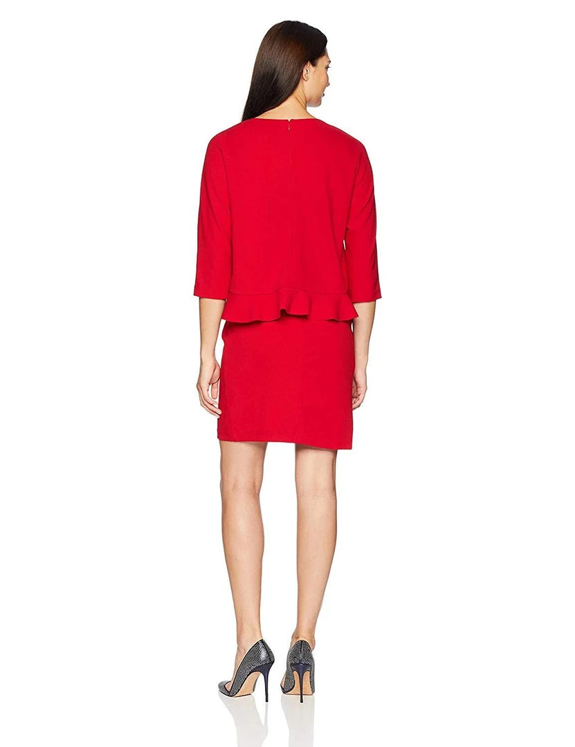 Taylor - 9859M Quarter Sleeve Ruffle-Trimmed Popover Dress 6 Taylor - 9859M Quarter Sleeve Ruffle-Trimmed Popover Dress