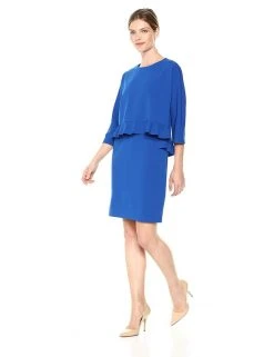 Taylor - 9859M Quarter Sleeve Ruffle-Trimmed Popover Dress 14 Taylor - 9859M Quarter Sleeve Ruffle-Trimmed Popover Dress