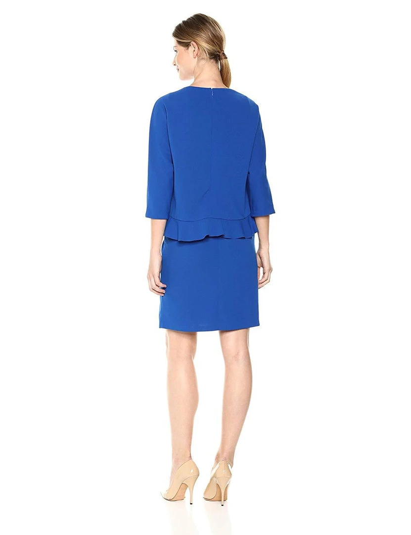 Taylor - 9859M Quarter Sleeve Ruffle-Trimmed Popover Dress 9 Taylor - 9859M Quarter Sleeve Ruffle-Trimmed Popover Dress