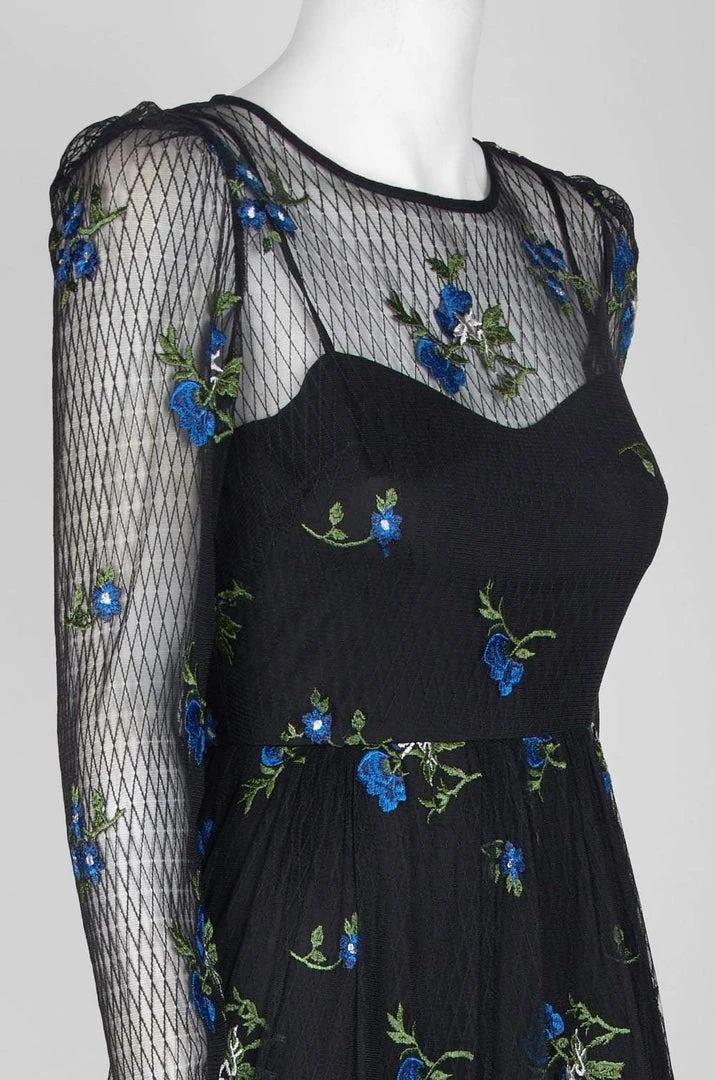 Cocktail Dresses Taylor - 9862M Knee Length Puff Sleeve Illusion Embroidered Dress 5 Cocktail Dresses Taylor - 9862M Knee Length Puff Sleeve Illusion Embroidered Dress