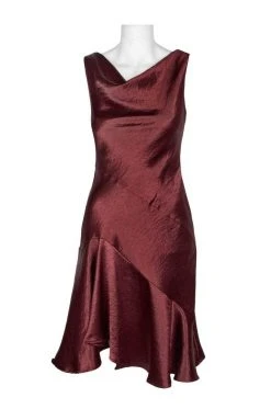 Taylor - 9973M Cowl Neck Satin Asymmetrical Hemmed Dress