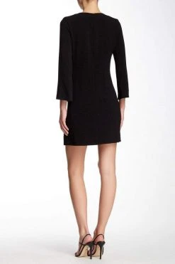 Cocktail Dresses Taylor - Bell Sleeves V-Neck Short Crepe Dress 7038M