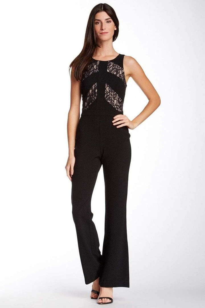 Taylor - Floral Lace Insert Crepe Flare Jumpsuit 5240M 3 Taylor - Floral Lace Insert Crepe Flare Jumpsuit 5240M