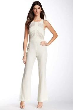 Taylor - Floral Lace Insert Crepe Flare Jumpsuit 5240M 10 Taylor - Floral Lace Insert Crepe Flare Jumpsuit 5240M