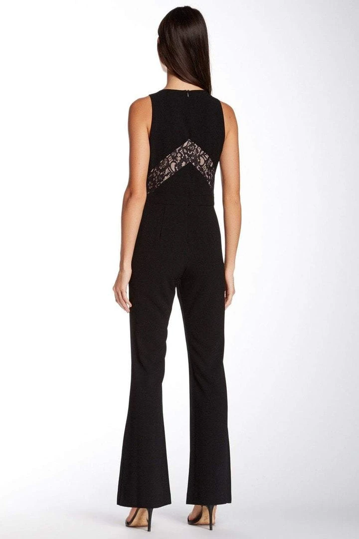 Taylor - Floral Lace Insert Crepe Flare Jumpsuit 5240M 4 Taylor - Floral Lace Insert Crepe Flare Jumpsuit 5240M