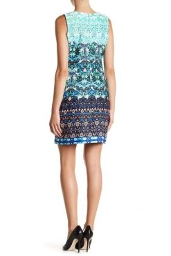 Taylor - Multi-Print Scuba Dress 9173MJ - 1 Pc Turq Multi In Size 8 Available