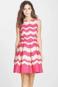 Taylor - Pleated Chevron Jacquard Dress 5445M 11 Taylor - Pleated Chevron Jacquard Dress 5445M