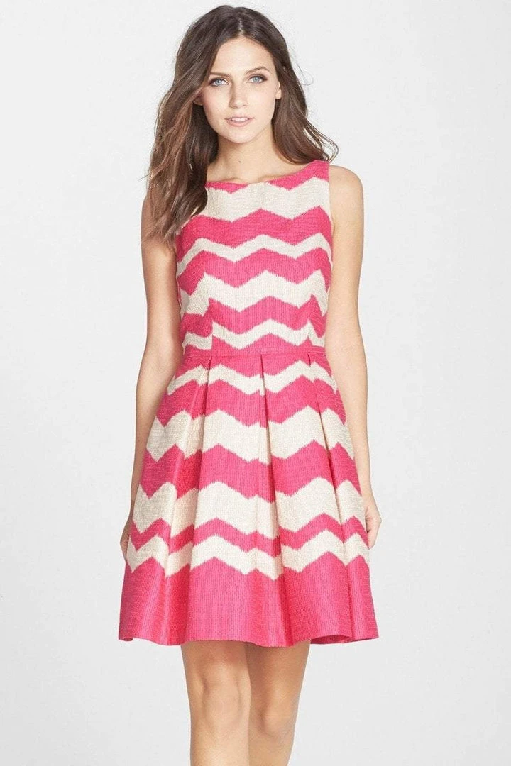 Taylor - Pleated Chevron Jacquard Dress 5445M 7 Taylor - Pleated Chevron Jacquard Dress 5445M