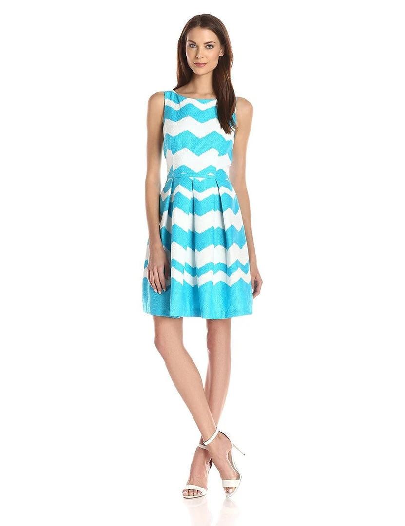Taylor - Pleated Chevron Jacquard Dress 5445M 5 Taylor - Pleated Chevron Jacquard Dress 5445M