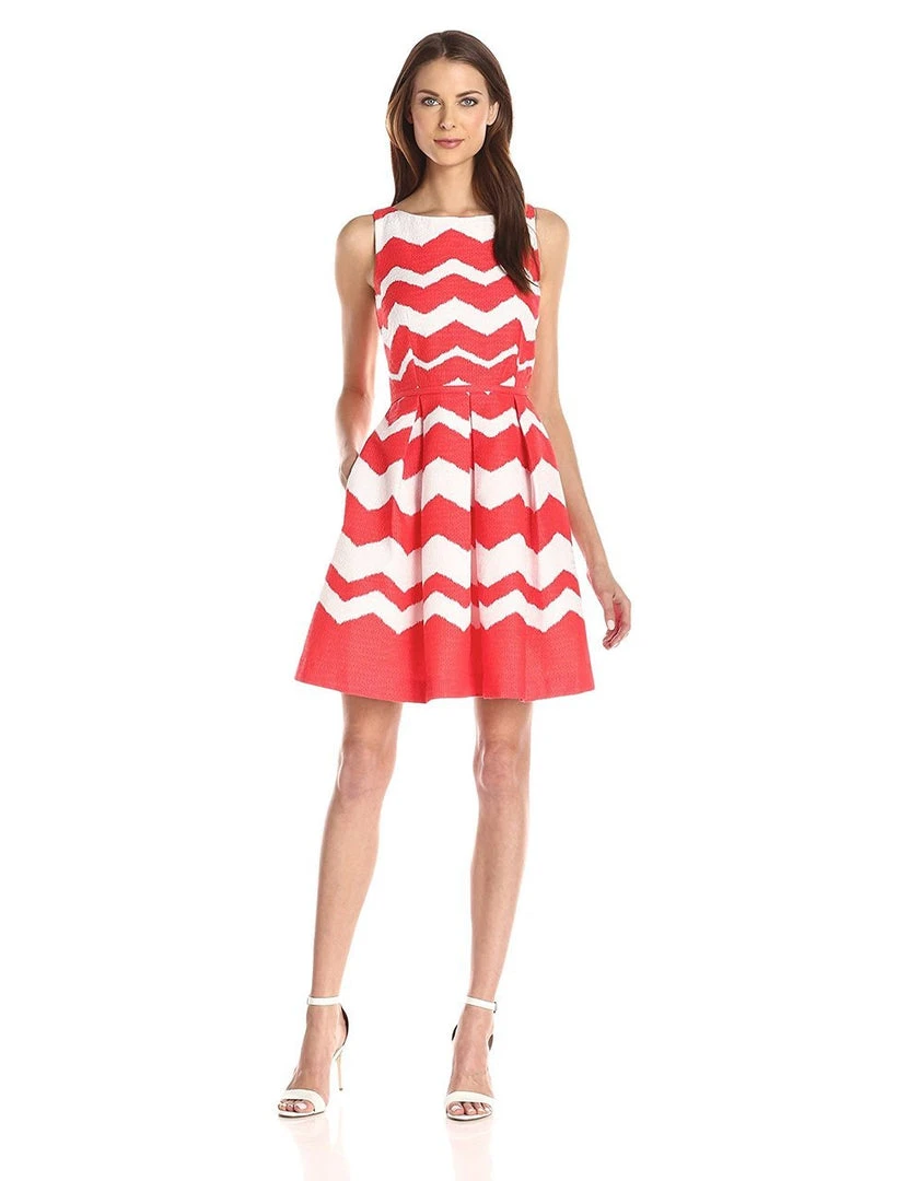 Taylor - Pleated Chevron Jacquard Dress 5445M 6 Taylor - Pleated Chevron Jacquard Dress 5445M