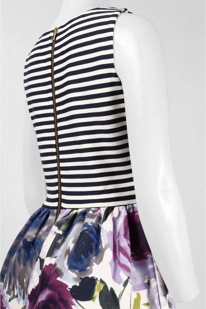 Taylor - Stripe And Floral Print A-line Dress 5997M 5 Taylor - Stripe And Floral Print A-line Dress 5997M