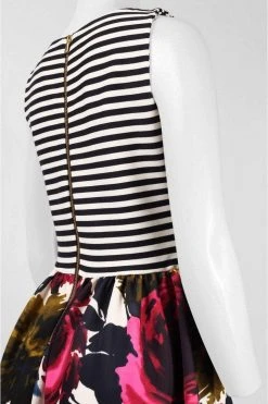 Taylor - Stripe And Floral Print A-line Dress 5997M 10 Taylor - Stripe And Floral Print A-line Dress 5997M