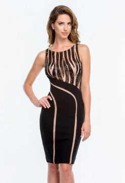Cocktail Dresses Terani Couture - 151C0226A Ornate Striped Sheath Dress