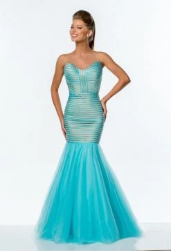 Terani Couture - 151P0106B Striped Patterned Mermaid Gown Plus Size Dresses