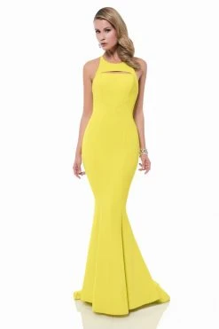 Terani Couture - 1522E0481A Sleeveless Halter Neck Sheath Dress