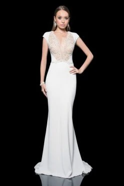 Terani Couture - 1611E0165A Bedazzled V-neck Sheath Dress