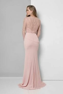Terani Couture - 1611M0635 Long Sleeve Wrap Trumpet Skirt Gown - 1 Pc Blush In Size 10 Available