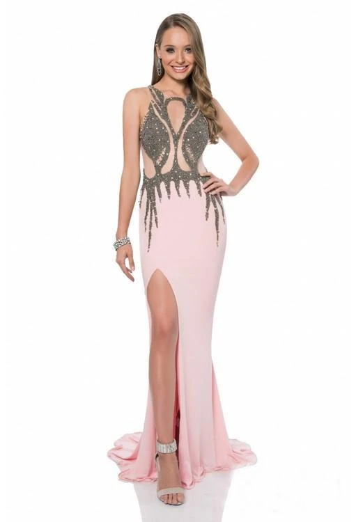 Terani Couture - 1612P0598A Beaded Illusion Halter Sheath Dress 3 Terani Couture - 1612P0598A Beaded Illusion Halter Sheath Dress