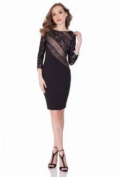 Terani Couture - 1623C1376 Lace Bateau Neck Sheath Dress