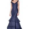 Terani Couture - 1623E1655 Off-Shoulder/V-neck Ruffled Mermaid Dress