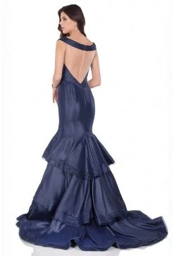 Terani Couture - 1623E1655 Off-Shoulder/V-neck Ruffled Mermaid Dress