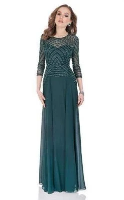 Terani Couture - 1623M1860 Quarter Sleeve Shimmering Long Gown - 1 Pc Hunter Green In Size 10 Available