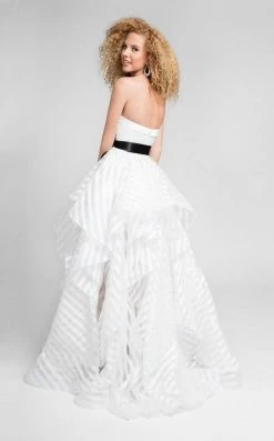 Terani Couture - 1711P2246 Sheer Striped Sweetheart Ballgown - 1 Pc Black White In Size 0 Available