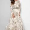 Terani Couture - 1712E3652 Metallic Appliqued Illusion Gown - 1 Pc White Gold In Size 12 Available Formal Gowns