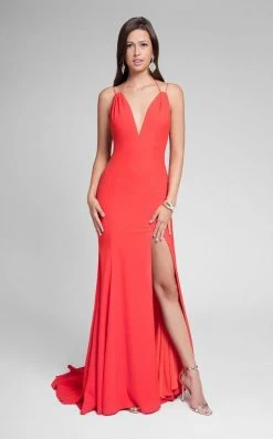 Terani Couture 1712P2498 Deep V Neck Smooth Fitting Mermaid Gown - 1 Pc Red Orange In Size 8 Available Formal Gowns