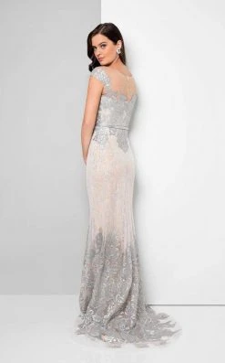 Formal Gowns Terani Couture - 1713M3505 Embroidered Lace Portrait Mermaid Gown - 1 Pc Gunmetal Nude In Size 4 Available