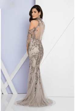 Terani Couture - 1721GL4432 Embellished High Neck Long Sleeves Gown