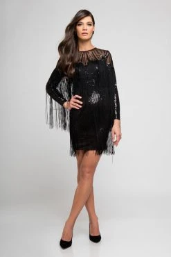 Cocktail Dresses Terani Couture - 1722C4053 Long Sleeve Sequined Cocktail Dress