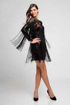 Cocktail Dresses Terani Couture - 1722C4053 Long Sleeve Sequined Cocktail Dress