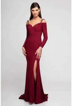 Terani Couture - 1723E4502 Cold Shoulder Long Sleeve Sheath Gown