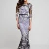 Formal Gowns Terani Couture - 1723M4634 Sheer Quarter Sleeve Floral Evening Dress
